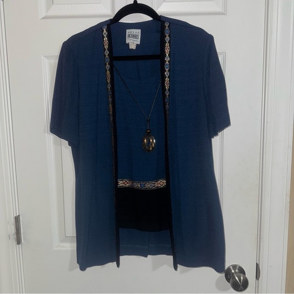R&M Richards Blue Cardigan with Embellished Trim - Picture 1 of 5